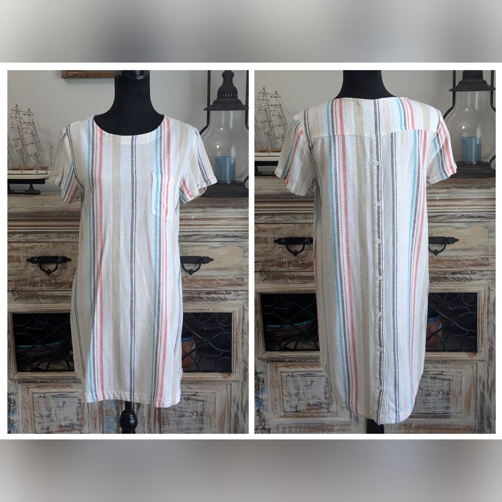 Anthroologie Cloth & Stone Linen Blend Button Back Dress, Size Small , Oversized